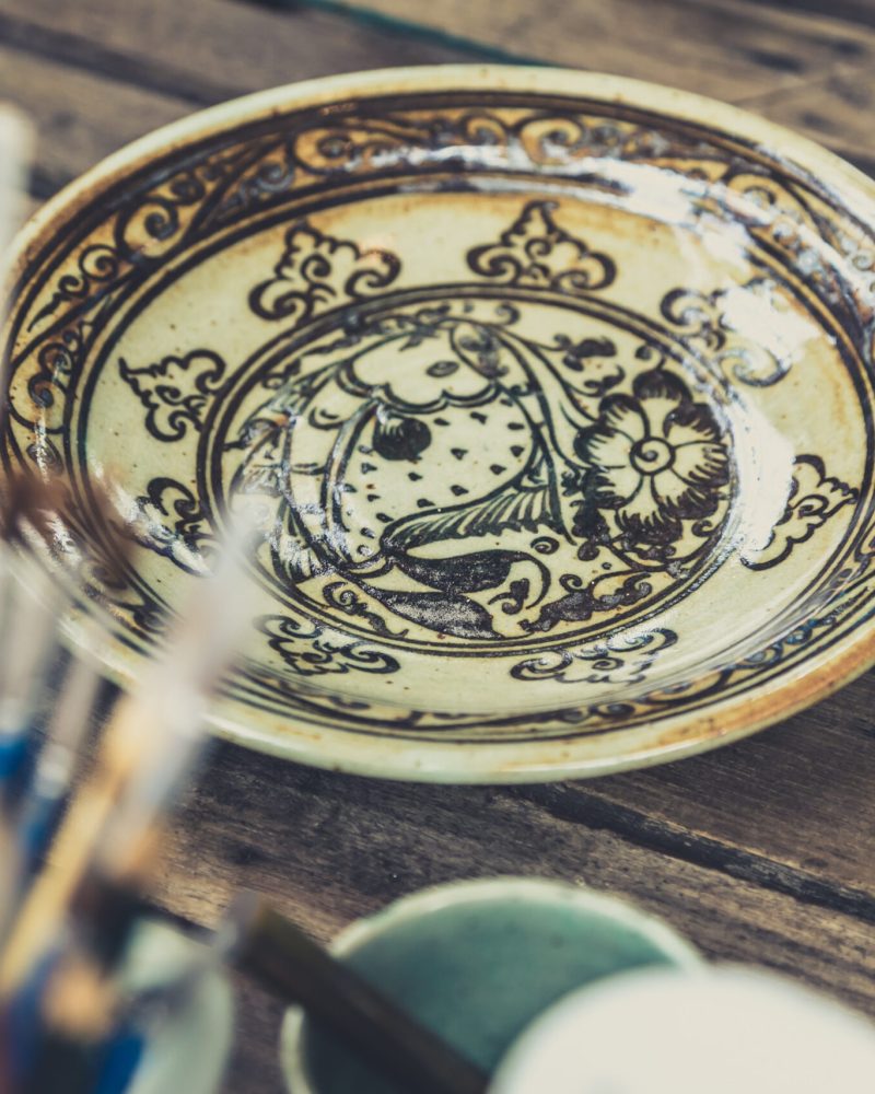 handcraft paint ceramic antique style earthware from Sukhothai Thailand.