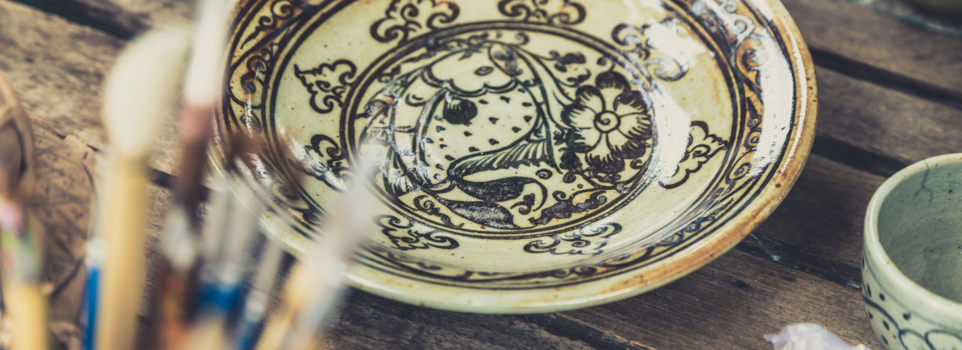 handcraft paint ceramic antique style earthware from Sukhothai Thailand.