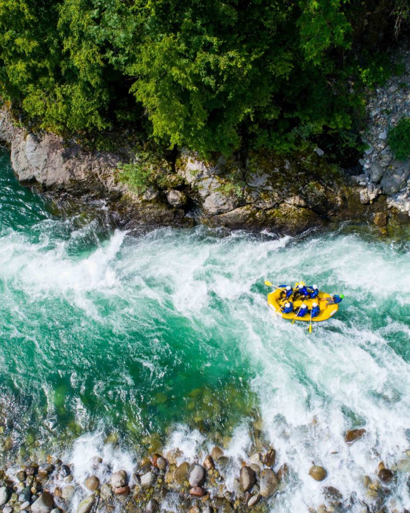 White water rafting on alpine river. Sesia river, Piedmont, Ital