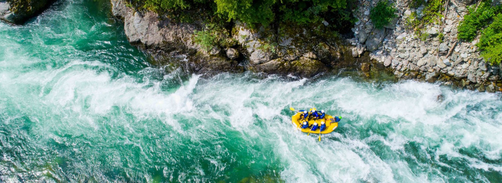 White water rafting on alpine river. Sesia river, Piedmont, Ital