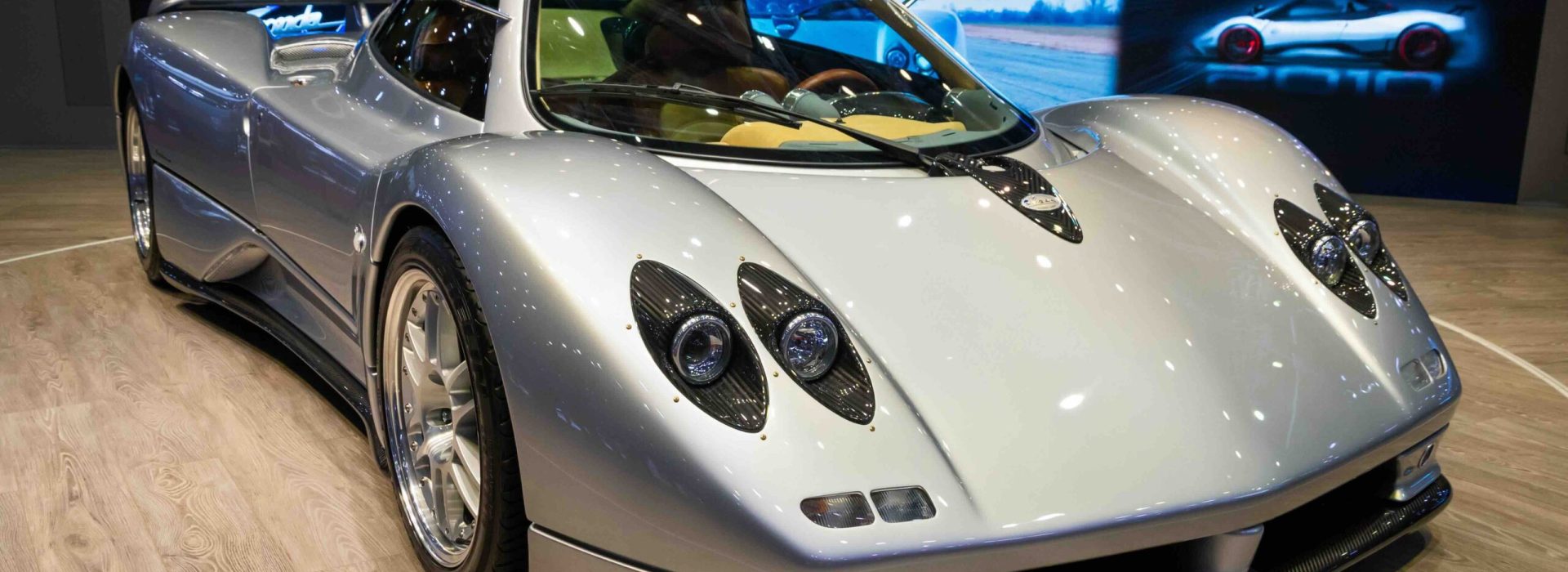 Pagani Zonda C12 sports car at the 89th Geneva International Motor Show. Geneva, Switzerland - March 6, 2019.