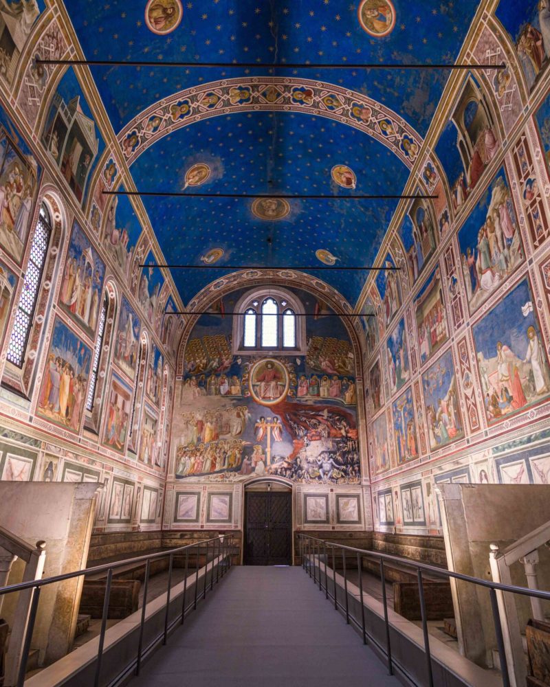 PADUA, ITALY - JANUARY 17, 2022: Inside Scrovegni Chapel with 14th century frescoes by Giotto.