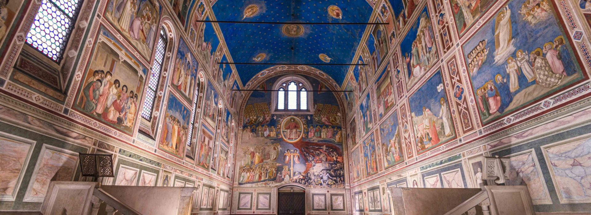 PADUA, ITALY - JANUARY 17, 2022: Inside Scrovegni Chapel with 14th century frescoes by Giotto.